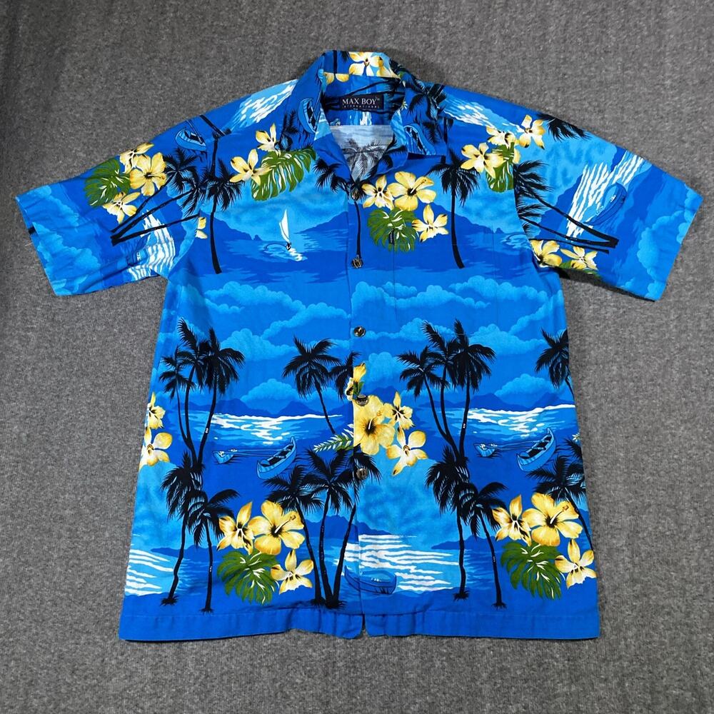 Max Boy International Short Sleeve Button Down Shirt Size L Large Blue